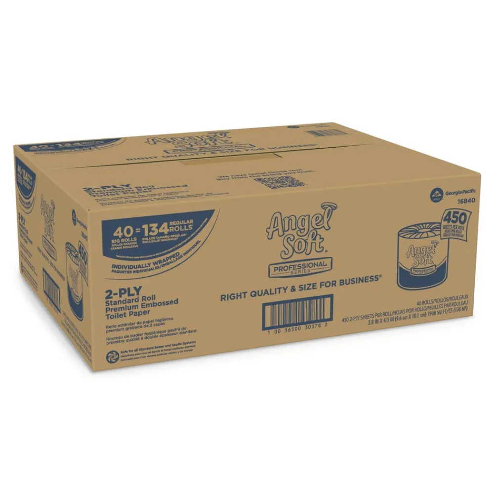 Clearance 2-Ply Angel Soft Septic Safe Premium Bathroom Tissue - White (450 Sheets/Roll, 40 Rolls/Carton) Paper & Dispensers