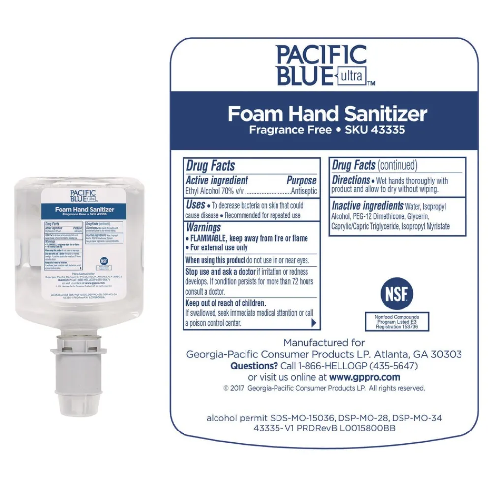 Clearance Pacific Blue 1000 mL Ultra Foam Hand Sanitizer Refills for Manual Dispensers - Fragrance-Free (4-Piece/Carton) Skin Care & Personal Hygiene