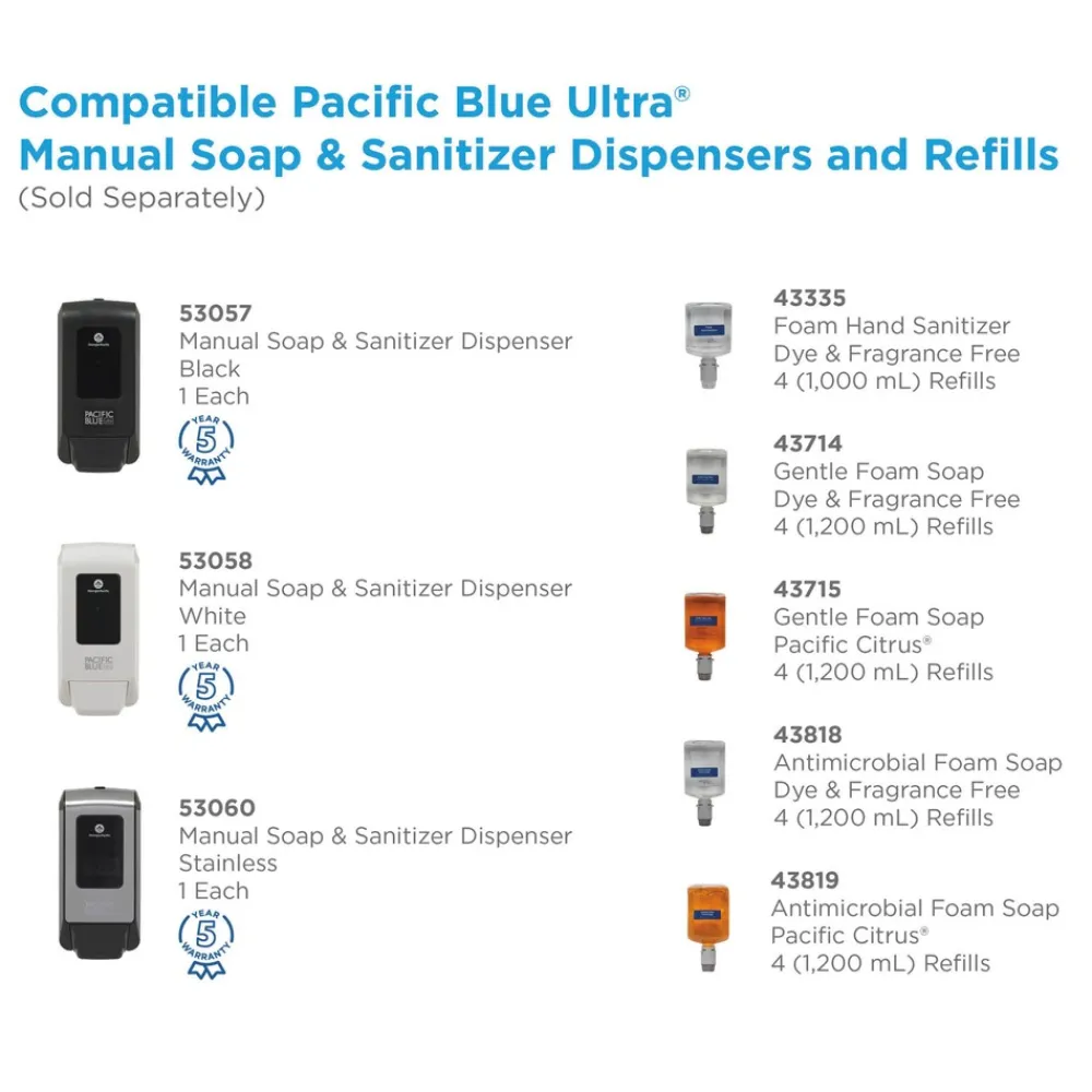 Clearance Pacific Blue 1000 mL Ultra Foam Hand Sanitizer Refills for Manual Dispensers - Fragrance-Free (4-Piece/Carton) Skin Care & Personal Hygiene