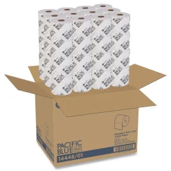 Clearance Pacific Blue Basic 1-Ply Septic Safe High-Capacity Bathroom Tissue - White (1500/Roll, 48/Carton) Paper & Dispensers