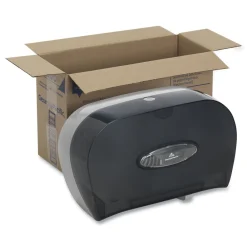 Hot 13.56 in. x 5.75 in. x 8.63 in. 2-Roll Bathroom Tissue Dispenser - Smoke Paper & Dispensers