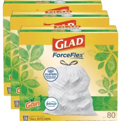 ForceFlex 24 in. x 27.38 in. 13 Gallon Kitchen Drawstring Trash Bags - Gain Original Scent/White (240/Carton) Cleaning & Janitorial Supplies