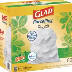 ForceFlex 24 in. x 27.38 in. 13 Gallon Kitchen Drawstring Trash Bags - Gain Original Scent/White (240/Carton) Cleaning & Janitorial Supplies