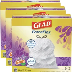 New ForceFlex 24 in. x 27.38 in. 13 Gallon Kitchen Drawstring Trash Bags - Gain Lavender Scent/White (240/Carton) Cleaning & Janitorial Supplies