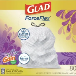 New ForceFlex 24 in. x 27.38 in. 13 Gallon Kitchen Drawstring Trash Bags - Gain Lavender Scent/White (240/Carton) Cleaning & Janitorial Supplies
