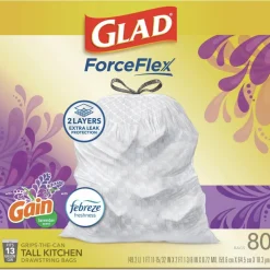 New ForceFlex 24 in. x 27.38 in. 13 Gallon Kitchen Drawstring Trash Bags - Gain Lavender Scent/White (240/Carton) Cleaning & Janitorial Supplies