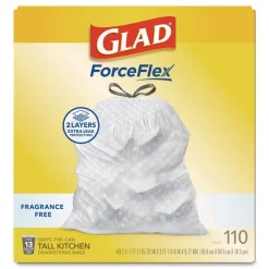 New ForceFlex Kitchen Drawstring Trash Bags, Drawstring, 13 gal, Unscented, 23.47 x 25.38, White, 110 Bags/Box, 3 Boxes/Carton Trash & Waste Bins