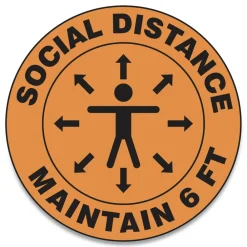 Discount 17 in. Circle "Social Distance Maintain 6 ft." Human/Arrows Slip-Gard Social Distance Floor Signs - Orange (25/Pack) Floor Signs