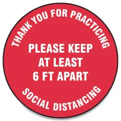 Discount 17 in. Circle "Thank You For Practicing Social Distancing Please Keep At Least 6 ft. Apart" Slip-Gard Floor Signs - Red (25/Pack) Floor Signs