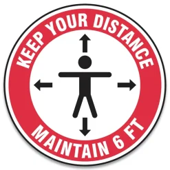 Sale Slip-Gard 17 in. Circle Human/Arrows Social Distance Floor Signs - Red/White (25/Pack) Floor Signs