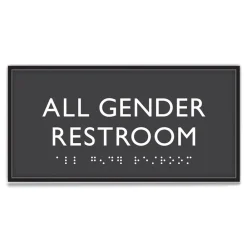 4 in. x 8 in. All Gender Restroom Plastic ADA Sign - Clear/White Floor Signs