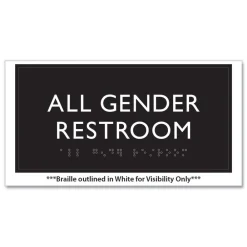 4 in. x 8 in. All Gender Restroom Plastic ADA Sign - Clear/White Floor Signs
