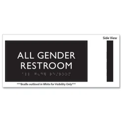 4 in. x 8 in. All Gender Restroom Plastic ADA Sign - Clear/White Floor Signs