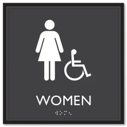 New 8 in. x 8 in. Women Accessible Plastic ADA Sign - Clear/White Floor Signs