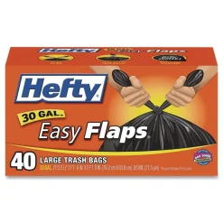 New E27744 30 in. x 33 in. 30-Gallon 0.85 mil Easy Flaps Trash Bags - Black (40/Box, 6 Boxes/Carton) Trash & Waste Bins