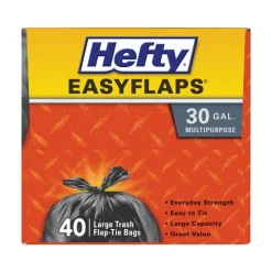 New E27744 30 in. x 33 in. 30-Gallon 0.85 mil Easy Flaps Trash Bags - Black (40/Box, 6 Boxes/Carton) Trash & Waste Bins