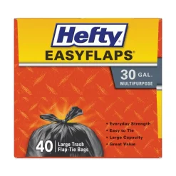 New E27744 30 in. x 33 in. 30-Gallon 0.85 mil Easy Flaps Trash Bags - Black (40/Box, 6 Boxes/Carton) Trash & Waste Bins