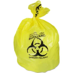 Clearance 30 in. x 43 in. 30 gal. 1.3 mil Healthcare Biohazard Printed Can Liners - Yellow (200/Carton) Trash & Waste Bins