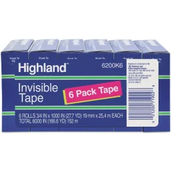 0.75 in. x 83.33 ft. 1 in. Core Invisible Permanent Mending Tape - Clear (6/Pack) Tapes & Adhesives