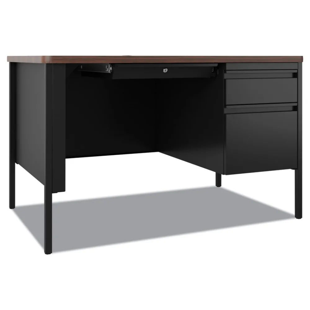New 48 in. x 30 in. x 29.5 in. One Right-Hand Pedestal: Box/File Drawers Teachers Pedestal Desks - Walnut/Black Office Furniture & Lighting