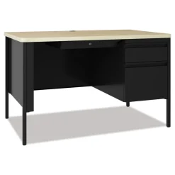 Sale 48 in. x 30 in. x 29.5 in. One Right-Hand Pedestal Box/File Drawers Teachers Pedestal Desks - Maple/Black Office Furniture & Lighting