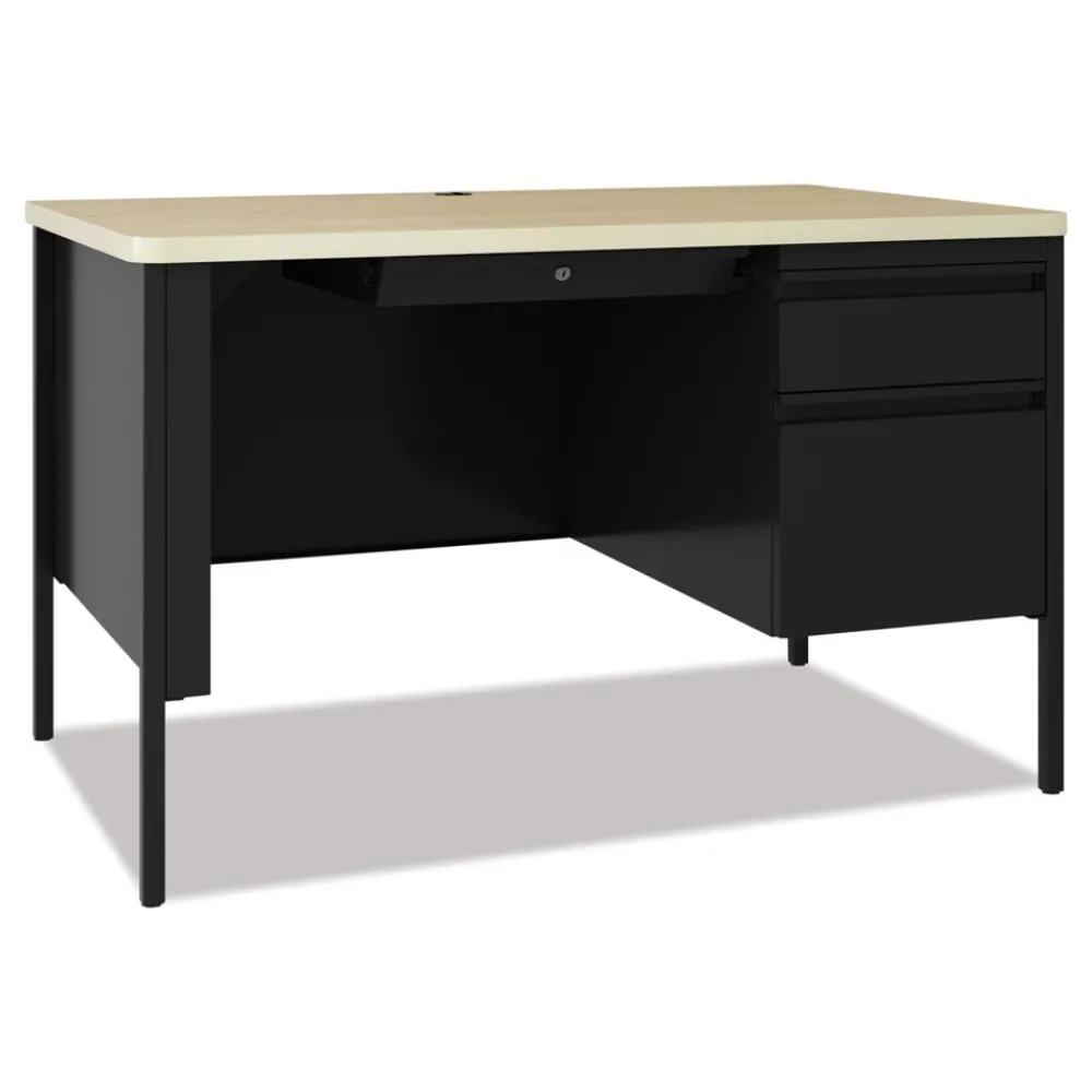 Sale 48 in. x 30 in. x 29.5 in. One Right-Hand Pedestal Box/File Drawers Teachers Pedestal Desks - Maple/Black Office Furniture & Lighting