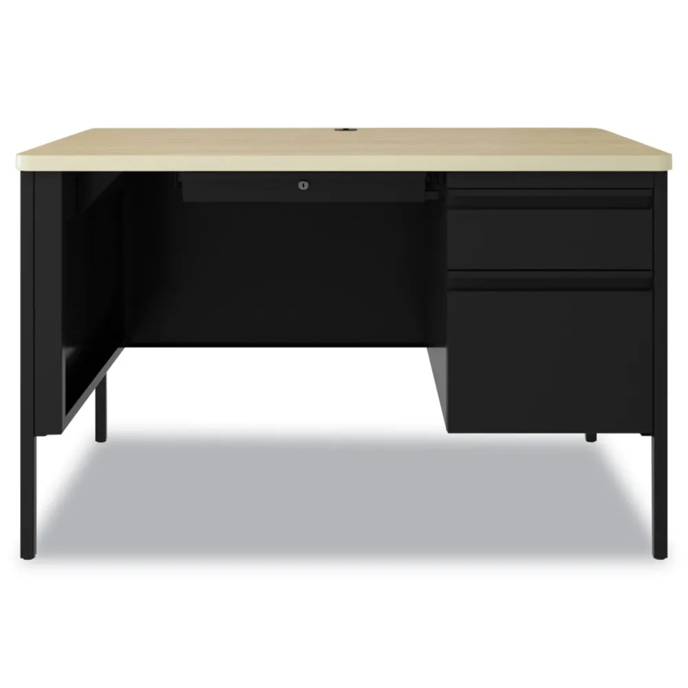 Sale 48 in. x 30 in. x 29.5 in. One Right-Hand Pedestal Box/File Drawers Teachers Pedestal Desks - Maple/Black Office Furniture & Lighting