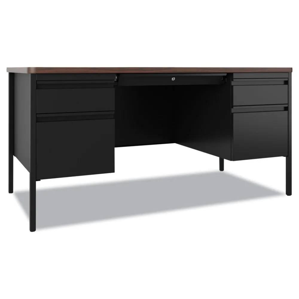 60 in. x 30 in. x 29.5 in. Left and Right-Hand Pedestals: Box/File Drawer Format Teachers Pedestal Desks - Walnut/Black Office Furniture & Lighting