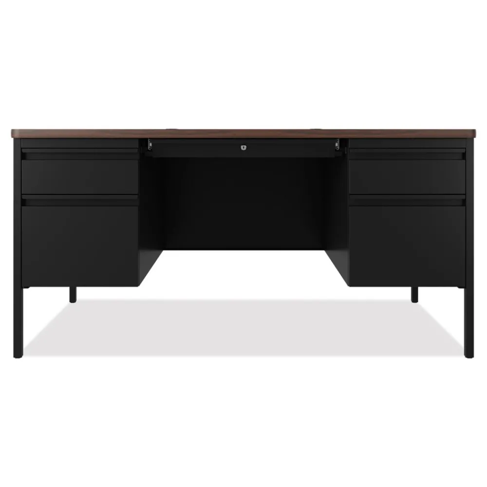 60 in. x 30 in. x 29.5 in. Left and Right-Hand Pedestals: Box/File Drawer Format Teachers Pedestal Desks - Walnut/Black Office Furniture & Lighting