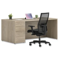 New 10500 Series 72 in. x 36 in. x 29.5 in. Single Full-Height Pedestal Desk - Kingswood Walnut Office Furniture & Lighting