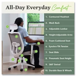 Best Altern Mesh Back Task Chair, 17.95 to 21.1 Seat Height, Gray Seat, Gray/White Back, White Base Office Furniture & Lighting