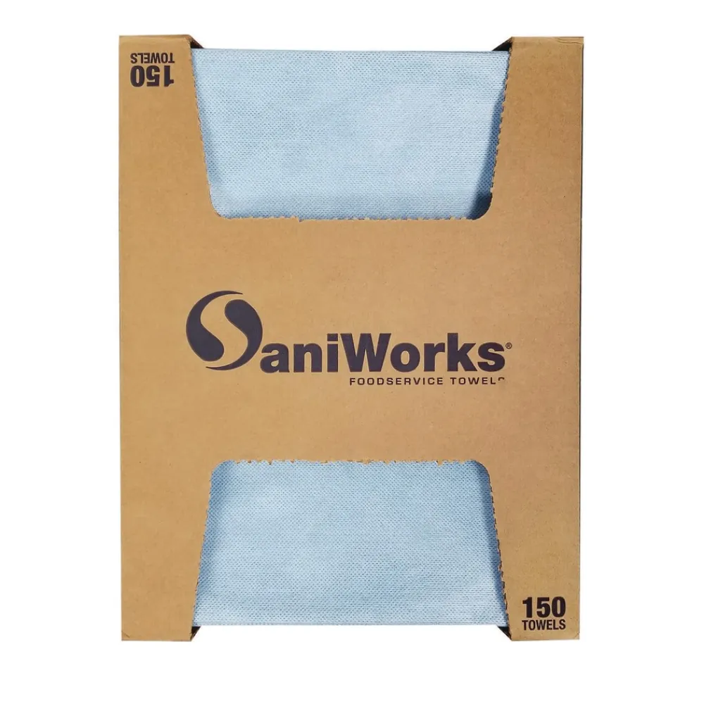 Hot 13 in. x 21 in. 1-Ply Deluxe Foodservice Wiper - Blue (150/Carton) Cleaning & Janitorial Supplies