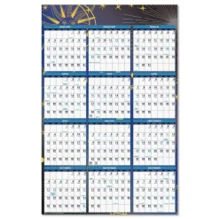 Best 24 in. x 37 in. 12-Month (Jan-Dec 2026) Recycled Stargazer Laminated Wall Planner - White/Blue/Gold Sheets Office Presentation Supplies
