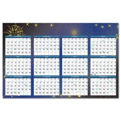 Best 24 in. x 37 in. 12-Month (Jan-Dec 2026) Recycled Stargazer Laminated Wall Planner - White/Blue/Gold Sheets Office Presentation Supplies