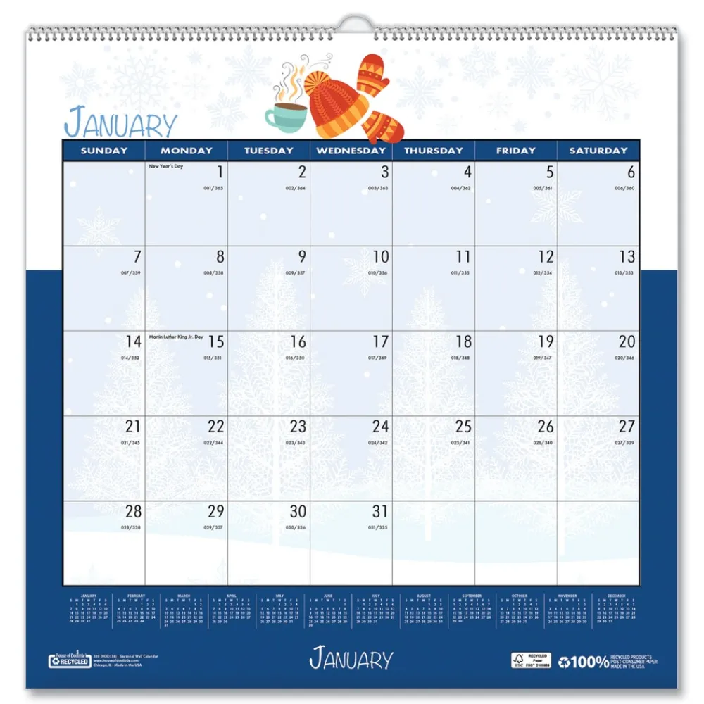 12 in. x 12 in. 12-Month (Jan-Dec 2026) Recycled Seasonal Wall Calendar Calendars & Planners