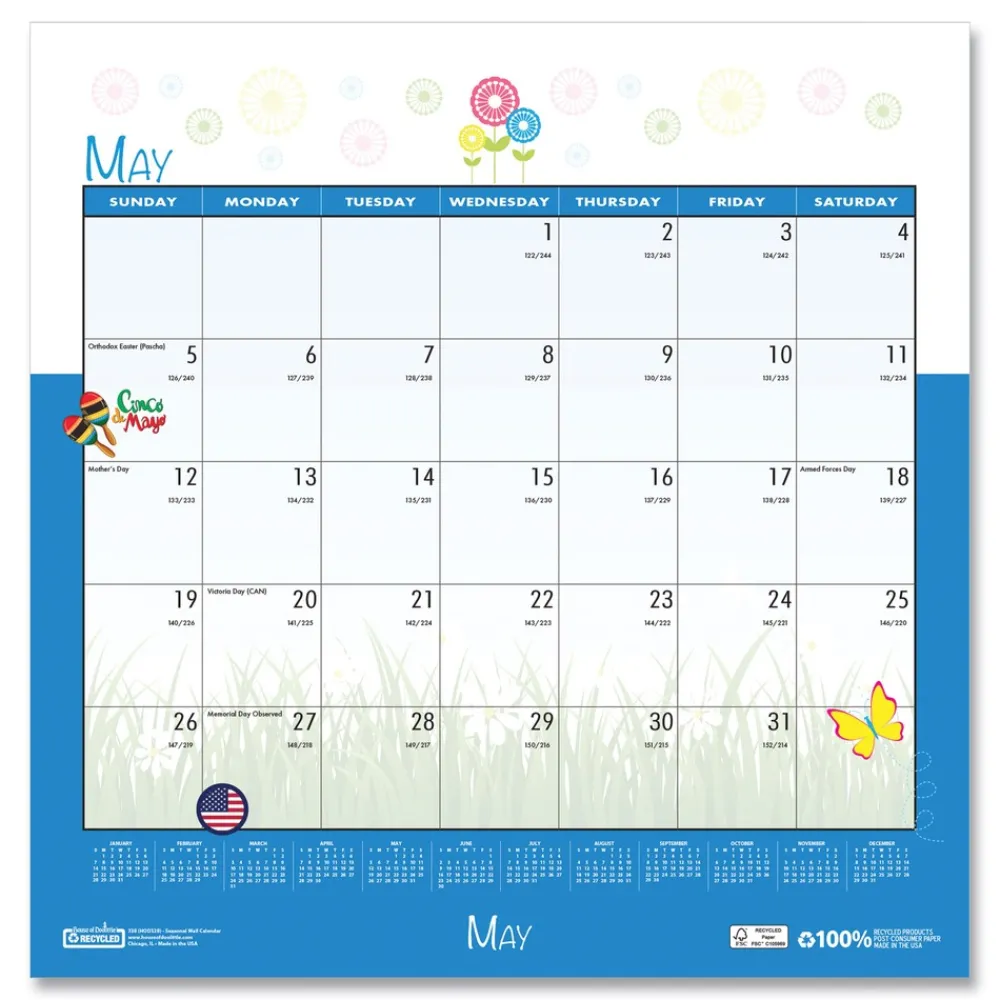 12 in. x 12 in. 12-Month (Jan-Dec 2026) Recycled Seasonal Wall Calendar Calendars & Planners