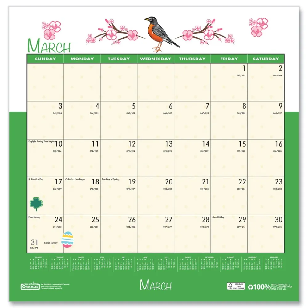12 in. x 12 in. 12-Month (Jan-Dec 2026) Recycled Seasonal Wall Calendar Calendars & Planners