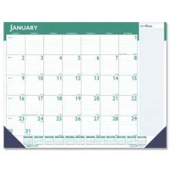 22 in. x 17 in. 13-Month (Jan 2026-Jan 2027) Express Track Monthly Desk Pad Calendar - White/Teal Sheets/Teal Binding Calendars & Planners