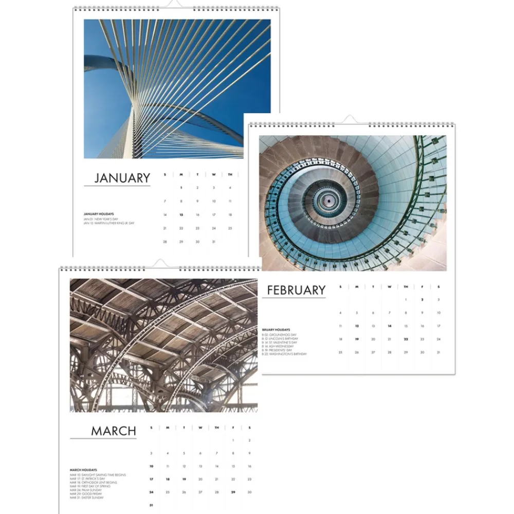 New 14 in. x 11 in. 12-Month (Jan-Dec 2026) 100 Percent Recycled Abstract Architecture Wall Calendar - White Sheets Calendars & Planners