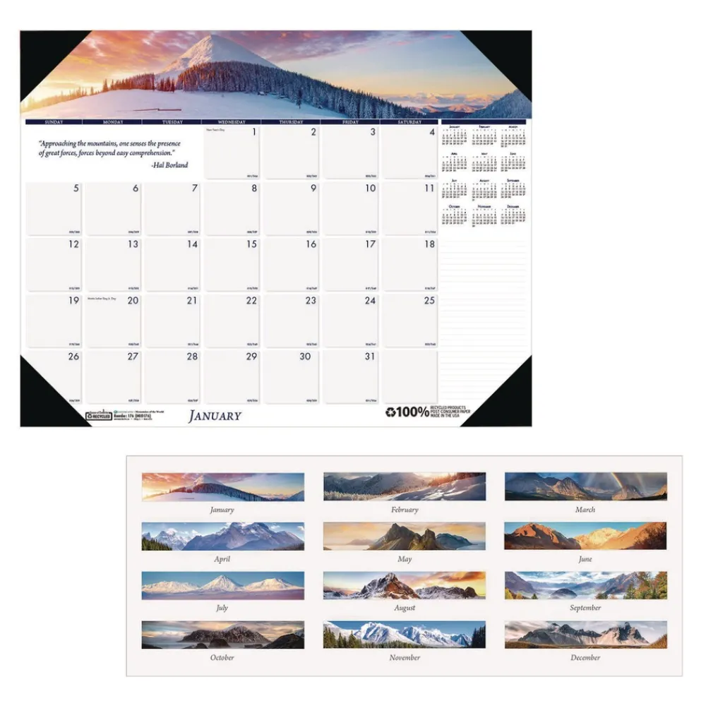 Sale Earthscapes 22 in. x 17 in. 12-Month (Jan-Dec) 2026 Recycled Monthly Desk Pad Calendar - Mountains of the World Photos Calendars & Planners