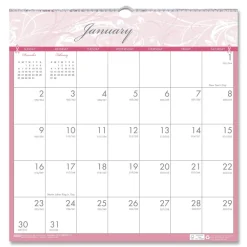 Sale 12-Month (Jan-Dec): 2026 12 in. x 12 in. Breast Cancer Awareness Artwork Recycled Monthly Wall Calendar - White/Pink/Gray Sheets Calendars & Planners