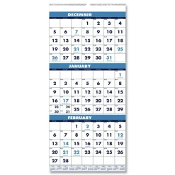 New 14-Month: Dec 2025 to Jan 2027 8 in. x 17 in. Vertical Orientation Recycled Three-Month Format Wall Calendar - White Sheets Calendars & Planners
