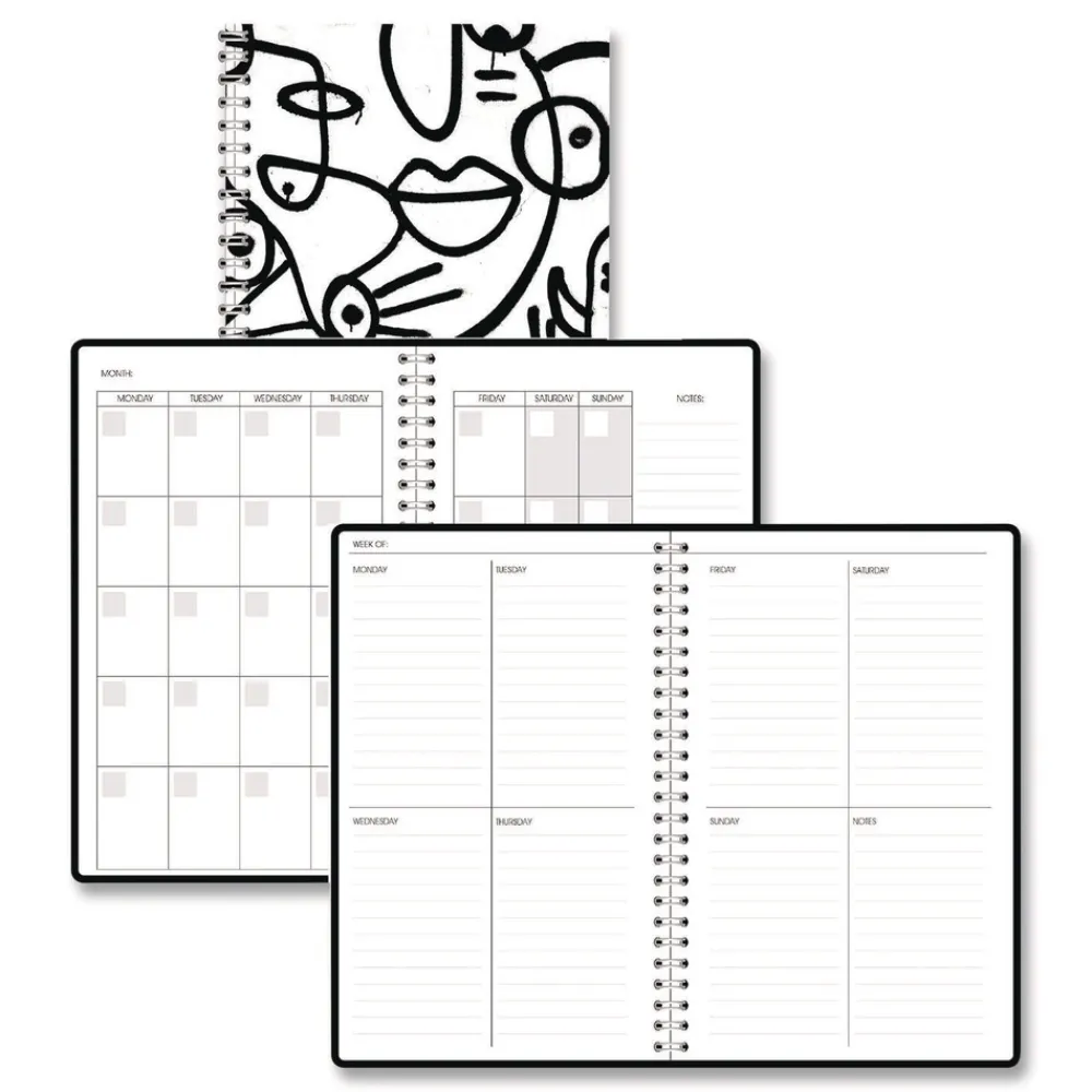 Best Recycled Non-Dated Monthly/Weekly Abstract Faces Planner - Black/White Cover Paper & Printables