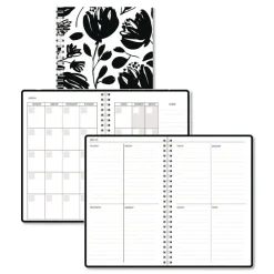 Discount Recycled Non-Dated Monthly/Weekly Black and White Floral Planner - Black/White Cover Paper & Printables