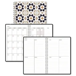 New Recycled Non-Dated Monthly/Weekly Flower Tiles Planner - Tan/Black/White Cover Paper & Printables