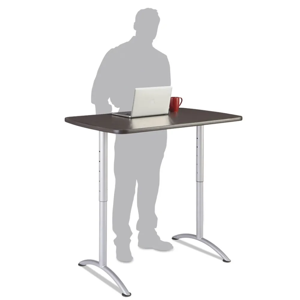 New 30 in. x 48 in. x 36 in. to 48 in. ARC Adjustable-Height Table - Rectangular Gray Walnut/Silver Office Furniture & Lighting