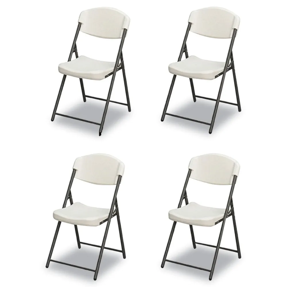 New Rough n Ready 18 in. Seat Height Commercial Folding Chair Supports Up to 350 lb - Platinum Granite Seat/Back/Black Base (4/Pack) Office Furniture & Lighting