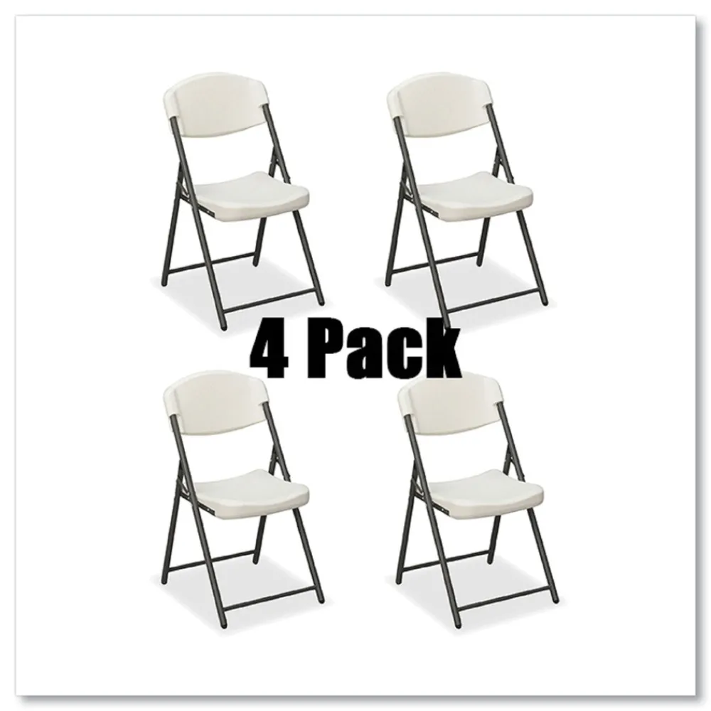 New Rough n Ready 18 in. Seat Height Commercial Folding Chair Supports Up to 350 lb - Platinum Granite Seat/Back/Black Base (4/Pack) Office Furniture & Lighting