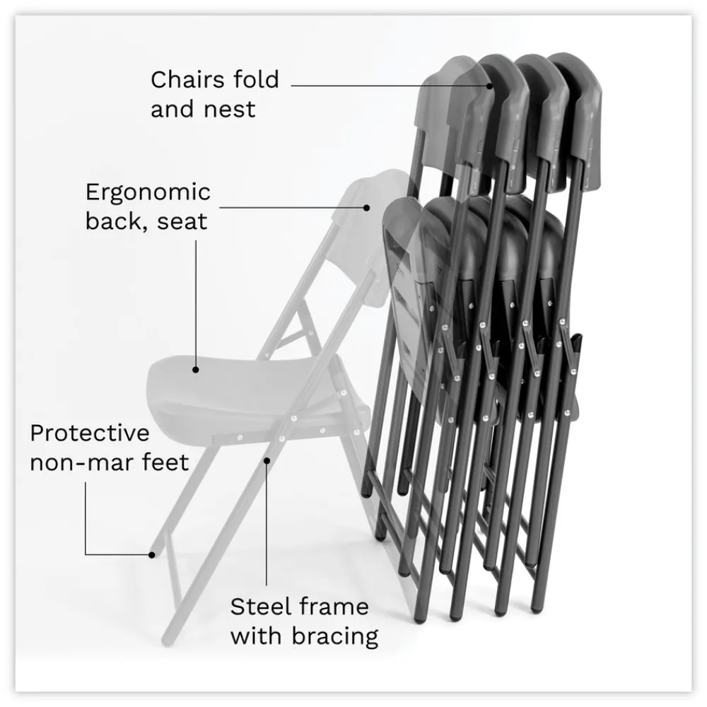 Online Rough n Ready 18 in. Seat Height Commercial Folding Chair Supports Up to 350 lb - Charcoal Seat/Back/Charcoal Base (4/Pack) Office Furniture & Lighting
