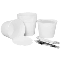 Clearance 8.46 in. x 6.6 in. 130 oz. Paper Food Bucket with Lid - White (150/Carton) Tabletop And Serveware